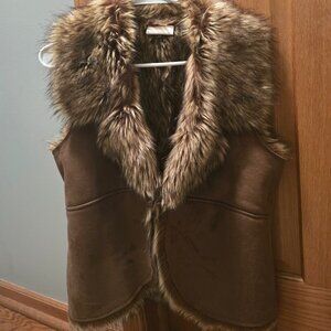 Chicos  faux suede brown vest with faux trim size 1, which is an 8